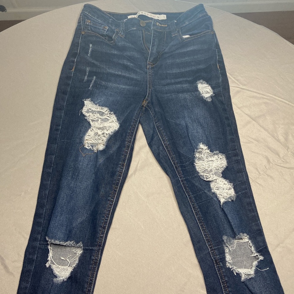 Dark High Waisted Distressed Jeans